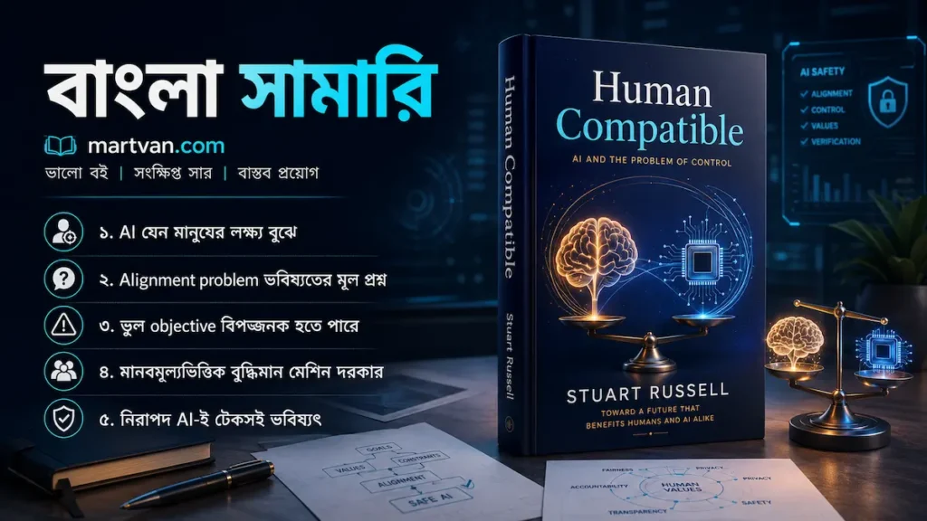 Human Compatible বাংলা সামারি — মানবিক মূল্যবোধ ও কৃত্রিম বুদ্ধিমত্তার সামঞ্জস্যের প্রতীকী উপস্থাপন