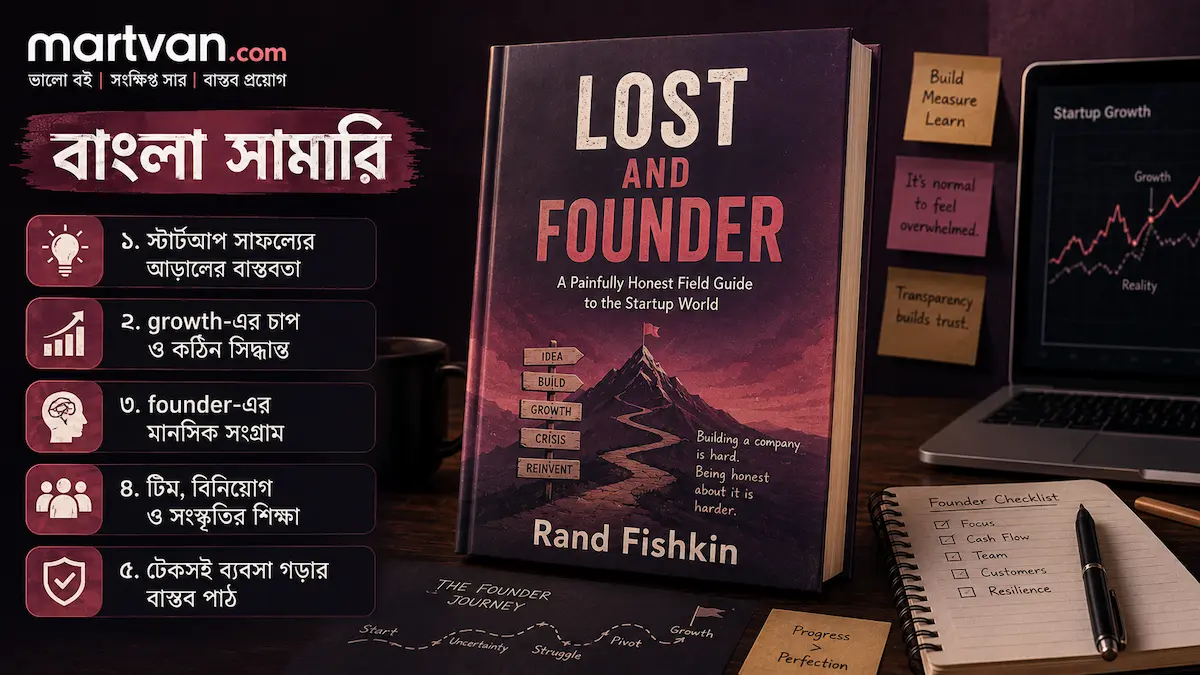 Lost and Founder বাংলা সামারি — startup reality, founder struggle, growth pressure ও বাস্তব উদ্যোক্তা শিক্ষা নিয়ে Martvan-style hero image